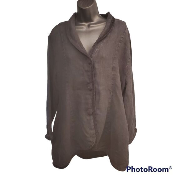 LIV linen jacket with velvet trim Y - Picture 1 of 10
